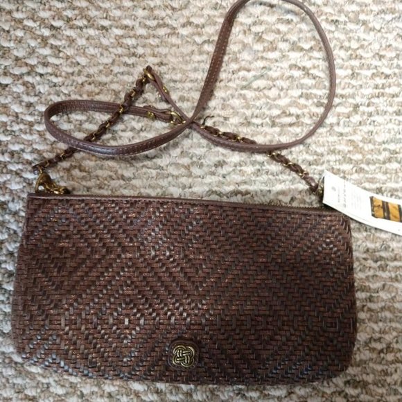 NWT Elliott Lucca Brown Weaved Crossbody - Picture 1 of 10